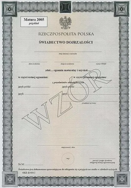 Świadectwo ukończenia szkoły średniej