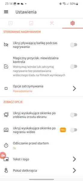 Ustawienia nagrywania ekranu