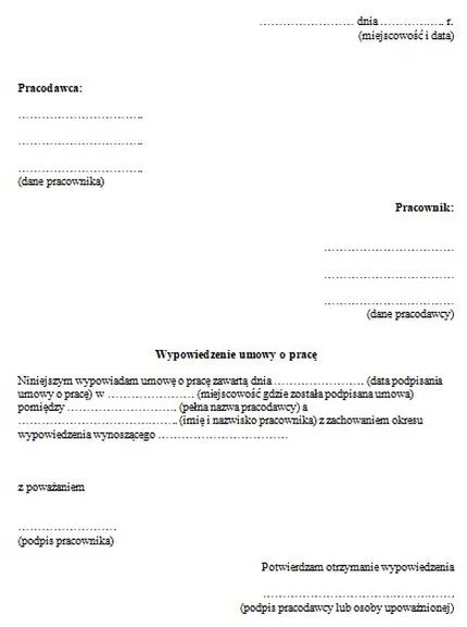 Wypowiedzenie umowy o pracę