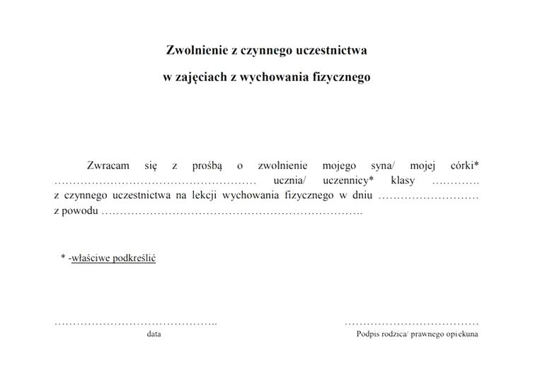 Zwolnienie z WF